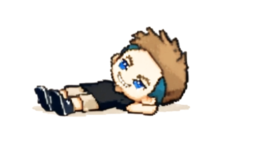 Pixel art character resting beside the tree